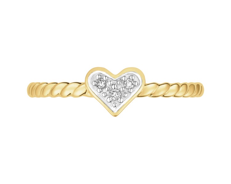 9 K Rhodium-Plated Yellow Gold Ring with Diamonds - 0,01 ct - fineness 9 K