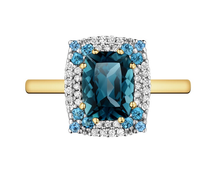 14 K Rhodium-Plated Yellow Gold Ring - fineness 14 K