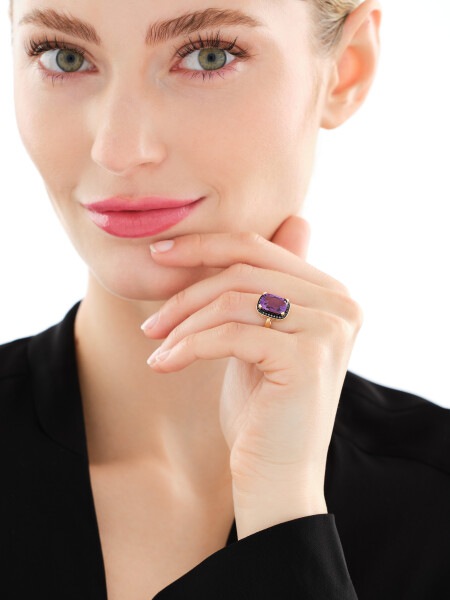 585 Yellow Gold Ruthenium-Plated Ring - fineness 585