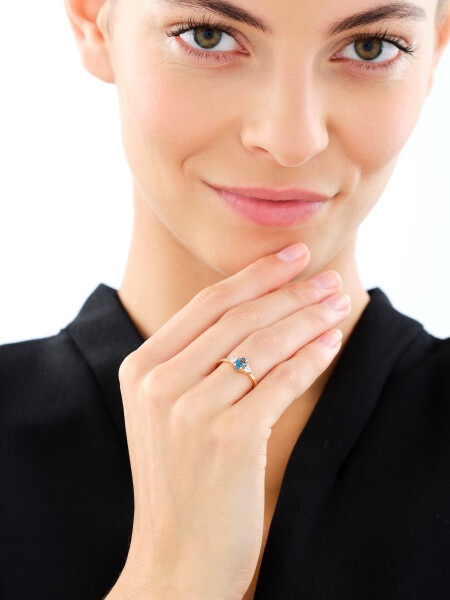 14 K Rhodium-Plated Yellow Gold Ring - fineness 14 K