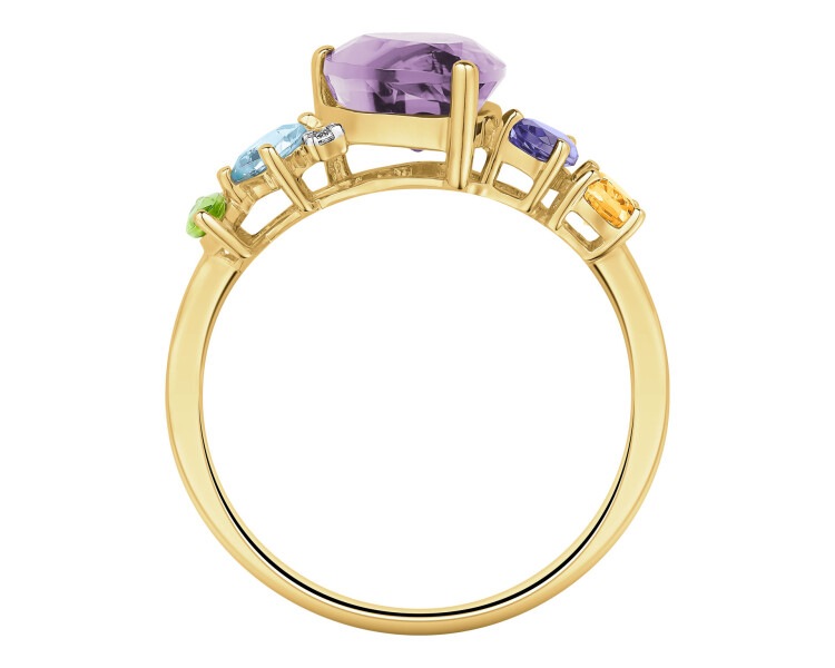 14 K Rhodium-Plated Yellow Gold Ring - fineness 14 K