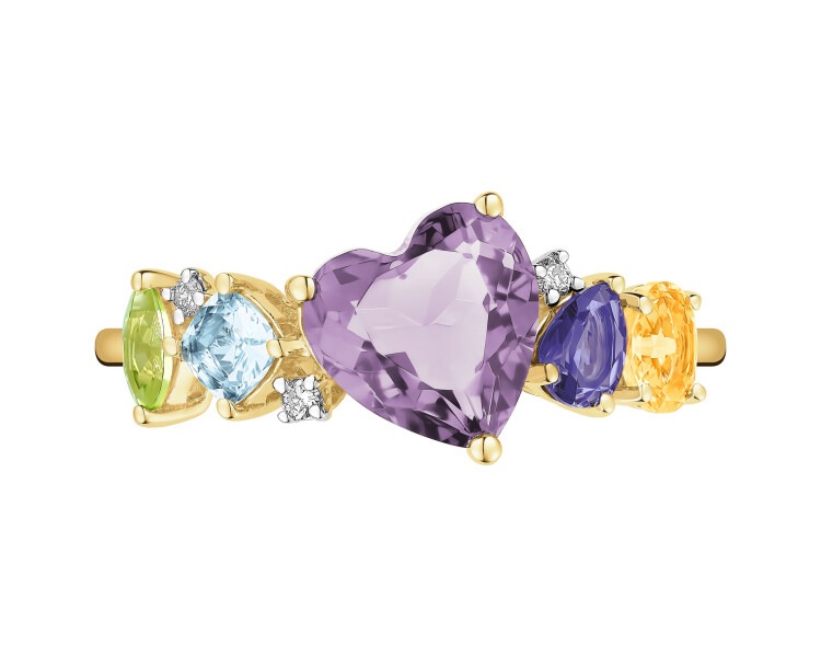 14 K Rhodium-Plated Yellow Gold Ring - fineness 14 K