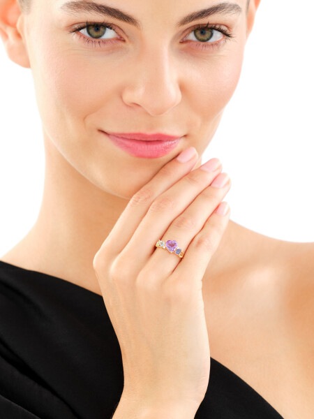 14 K Rhodium-Plated Yellow Gold Ring - fineness 14 K