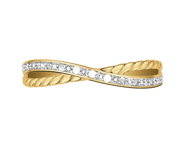 9 K Rhodium-Plated Yellow Gold Ring with Diamonds - 0,05 ct - fineness 9 K
