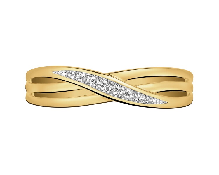 14 K Rhodium-Plated Yellow Gold Ring with Diamonds - 0,05 ct - fineness 14 K