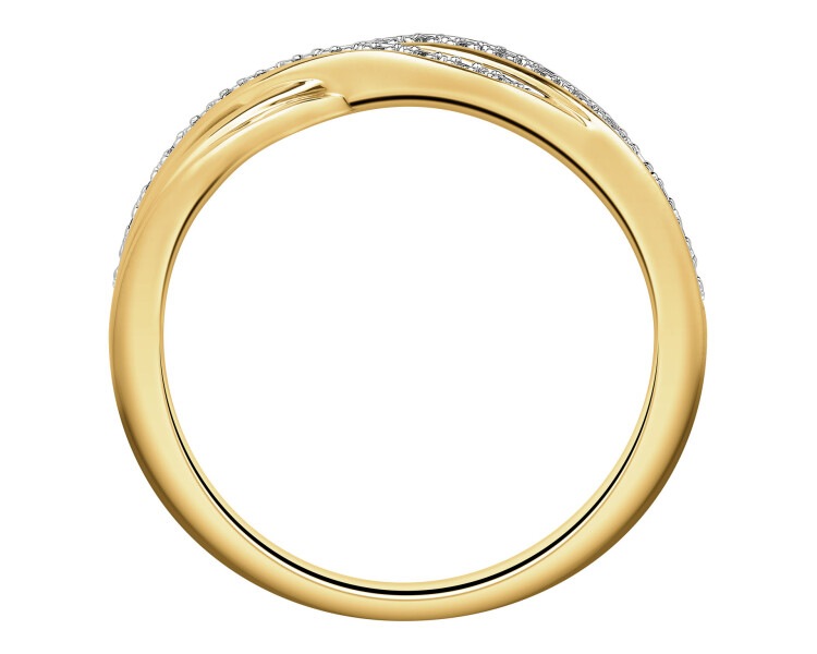 14 K Rhodium-Plated Yellow Gold Ring with Diamonds - 0,08 ct - fineness 14 K