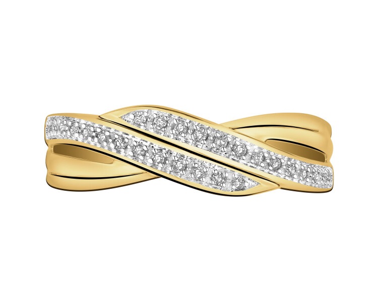 14 K Rhodium-Plated Yellow Gold Ring with Diamonds - 0,08 ct - fineness 14 K