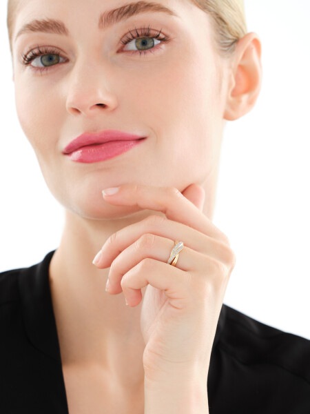 14 K Rhodium-Plated Yellow Gold Ring with Diamonds - 0,08 ct - fineness 14 K