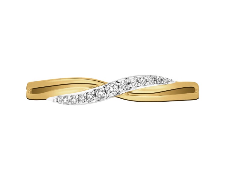 14 K Rhodium-Plated Yellow Gold Ring with Diamonds - 0,05 ct - fineness 14 K