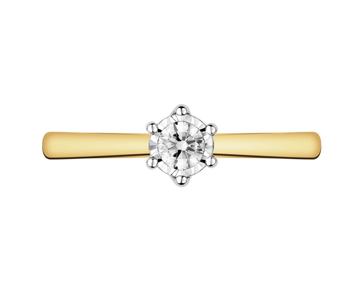 585 Yellow And White Gold Plated Ring with Diamond - 0,11 ct - fineness 585