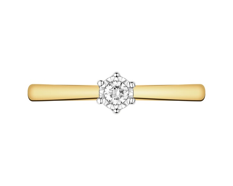 585 Yellow And White Gold Plated Ring with Diamond - 0,06 ct - fineness 585