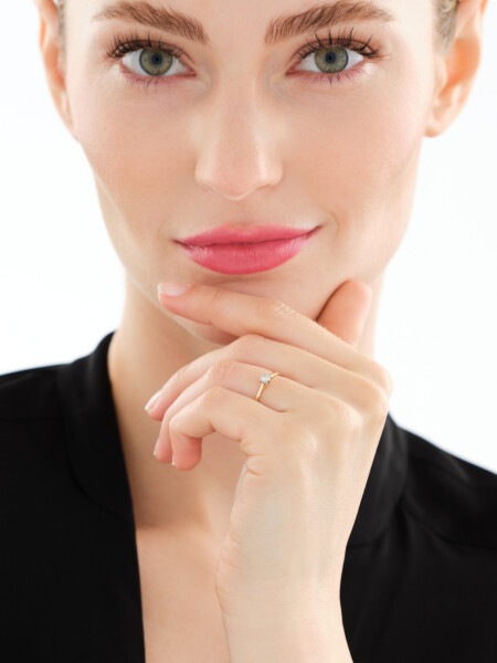 585 Yellow And White Gold Plated Ring with Diamond - 0,06 ct - fineness 585