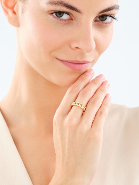 Gold-Plated Silver Band Ring with Cubic Zirconia