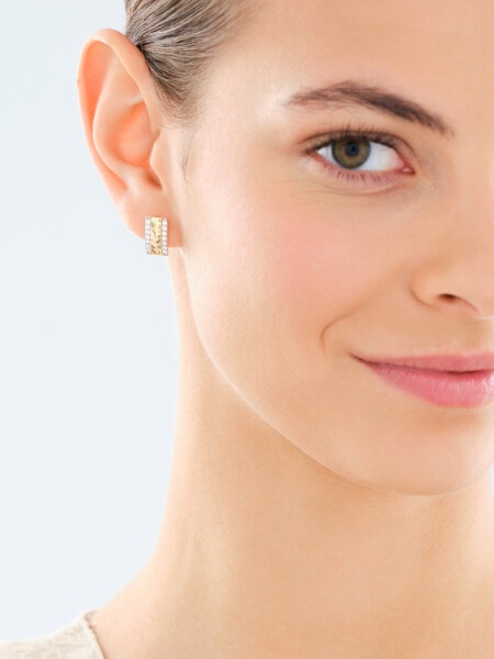 14 K Rhodium-Plated Yellow Gold Earrings with Cubic Zirconia