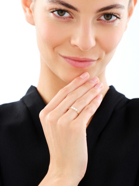 9 K Yellow Gold Band Ring with Pearl Of Majorca