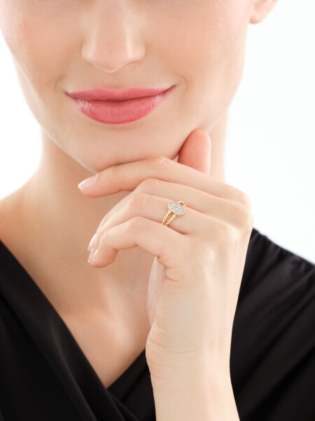 14 K Rhodium-Plated Yellow Gold Ring with Cubic Zirconia