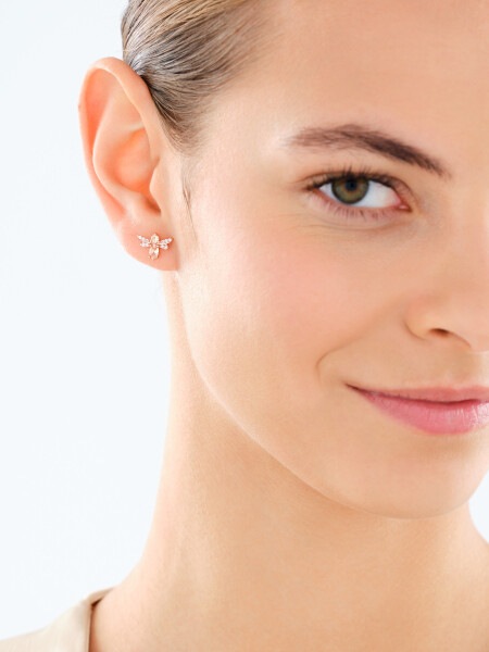 Gold Plated Siilver/Rose-Coloured Earrings with Cubic Zirconia