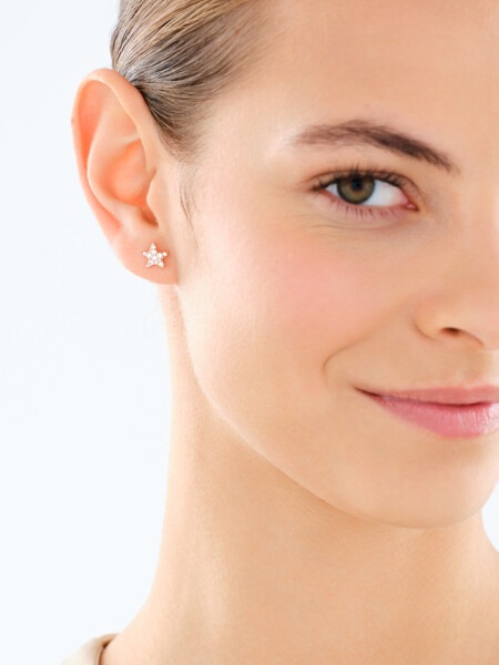 Gold Plated Siilver/Rose-Coloured Earrings with Cubic Zirconia