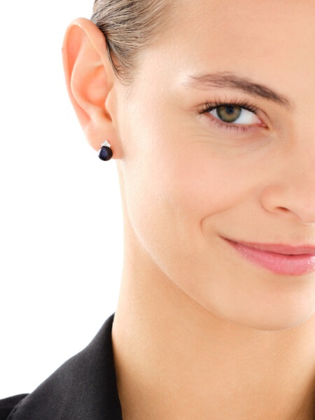 14 K Rhodium-Plated Yellow Gold Earrings  - fineness 14 K