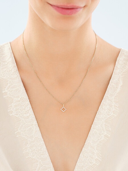 9 K Rhodium-Plated Yellow Gold Pendant with Diamonds - 0,01 ct - fineness 9 K
