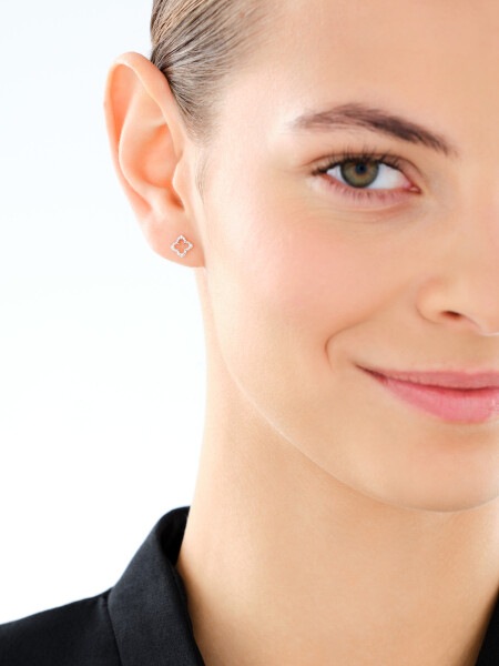 9 K Rhodium-Plated Yellow Gold Earrings with Diamonds - 0,02 ct - fineness 9 K