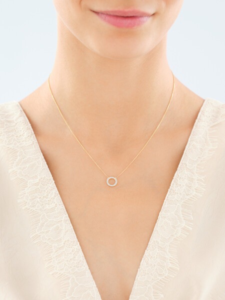 9 K Rhodium-Plated Yellow Gold Necklace with Diamonds - 0,02 ct - fineness 9 K