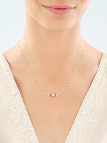 9 K Rhodium-Plated Yellow Gold Necklace with Diamonds - 0,04 ct - fineness 9 K