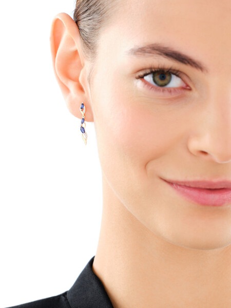 9 K Rhodium-Plated Yellow Gold Dangling Earring  - fineness 9 K