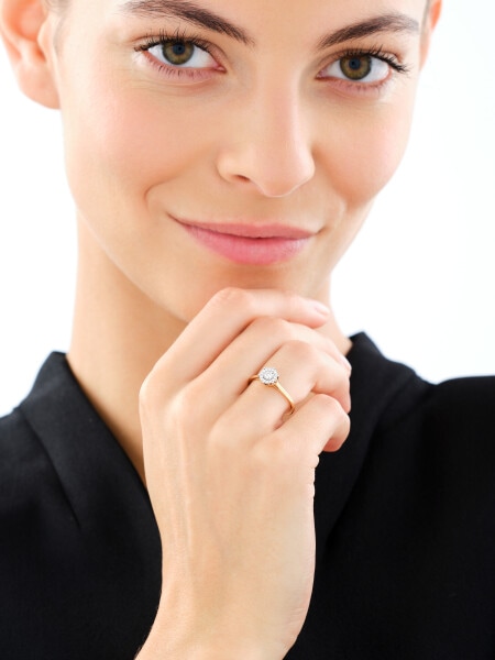 585 Yellow And White Gold Plated Ring with Diamonds - 0,20 ct - fineness 585