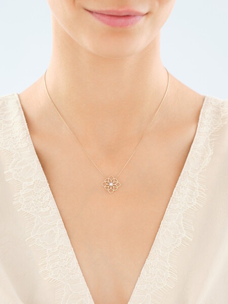 375 Yellow And White Gold Plated Necklace with Diamond - 0,02 ct - fineness 375