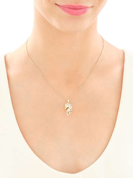 14 K Rhodium-Plated Yellow Gold Pendant with Diamonds - 0,08 ct - fineness 14 K