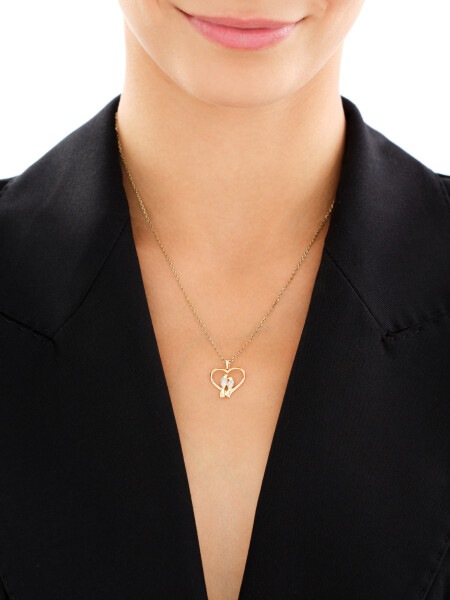 9 K Rhodium-Plated Yellow Gold Pendant with Diamonds - 0,01 ct - fineness 9 K