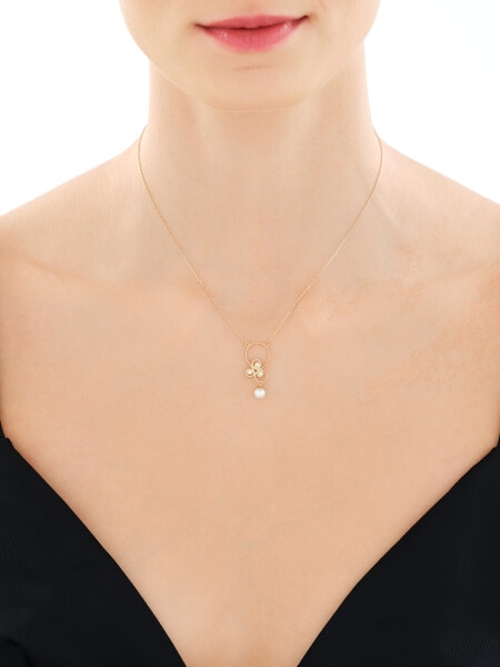 9 K Yellow Gold Necklace with Pearl Of Majorca