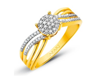 Yellow gold ring with diamonds 0,14 ct - fineness 9 K