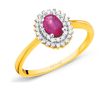 Yellow gold ring with brilliants and ruby - fineness 14 K