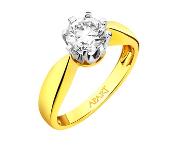 Yellow and white gold ring with brilliant 1 ct - fineness 585
