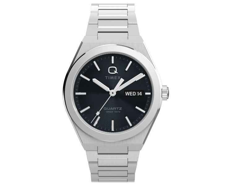Timex Q Timex® Continental Day and Date 39mm Stainless Steel Bracelet Watch