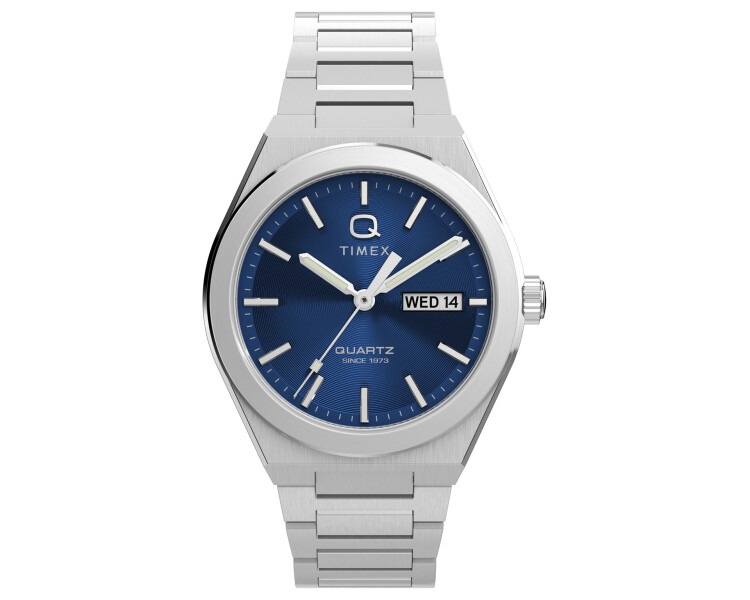 Timex Q Timex® Continental Day and Date 39mm Stainless Steel Bracelet Watch