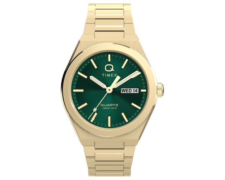 Timex Q Timex® Continental Day and Date 39mm Stainless Steel Bracelet Watch