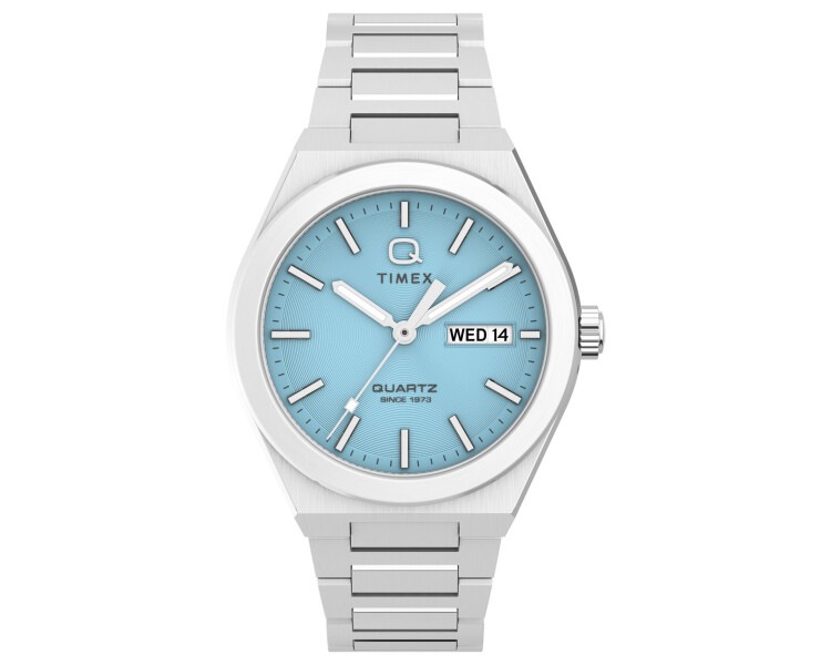 Timex Q Timex® Continental Day and Date 39mm Stainless Steel Bracelet Watch