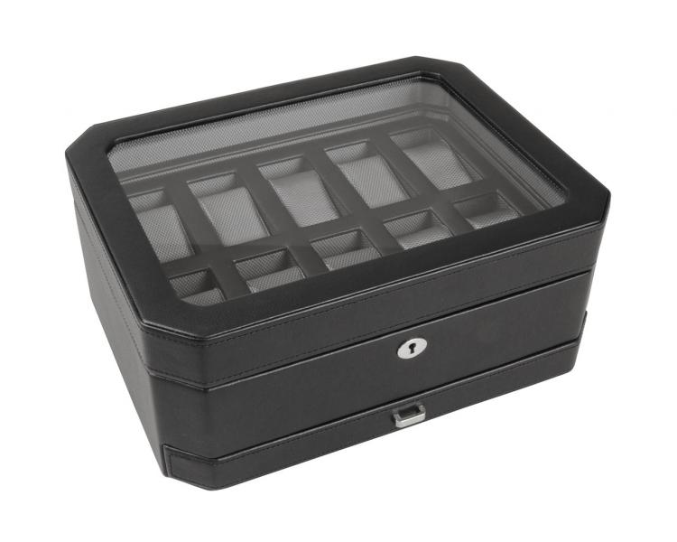 Windsor 10 piece Watch Box with Drawer Black