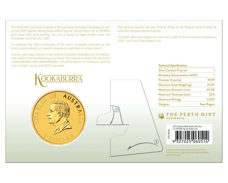 Kookaburra 35th Anniversary - 1oz - 2025 - Gold Plated - Proof
