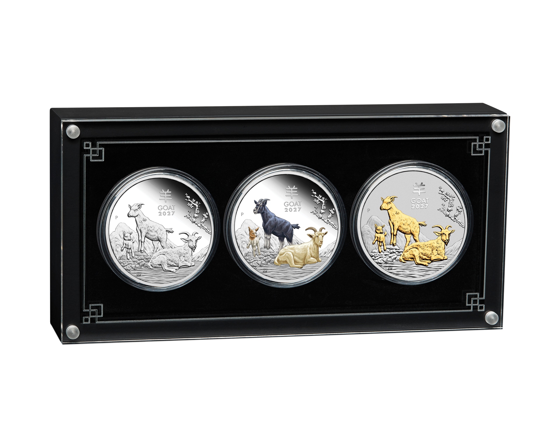 Zestaw 3 Srebrnych Monet Lunar III Rok Kozy - 1oz - 2027 - Proof