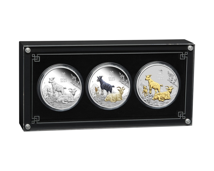 Zestaw 3 Srebrnych Monet Lunar III Rok Kozy - 1oz - 2027 - Proof