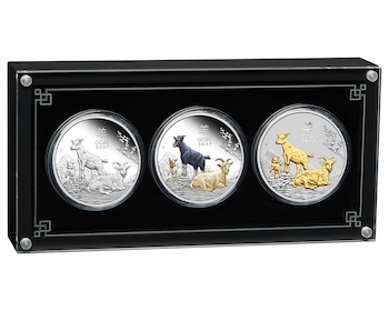 Zestaw 3 Srebrnych Monet Lunar III Rok Kozy - 1oz - 2027 - Proof