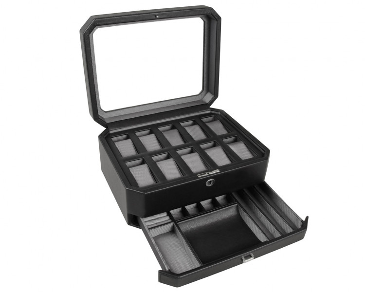 Windsor 10 piece Watch Box with Drawer Black