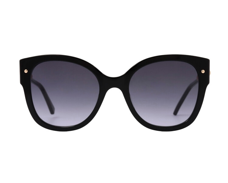 Okulary przeciwsłoneczne damskie, prostokątne, czarne z ozdobnymi perłami