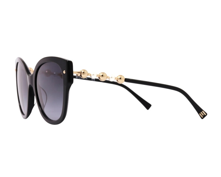 Okulary przeciwsłoneczne damskie, prostokątne, czarne z ozdobnymi perłami