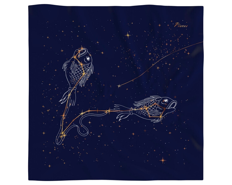 Hedvábný šátek se znamením zvěrokruhu – Ryby, 52 cm × 52 cm
