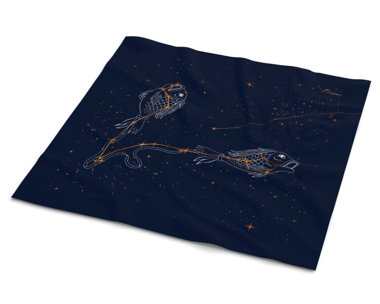 Hedvábný šátek se znamením zvěrokruhu – Ryby, 52 cm × 52 cm